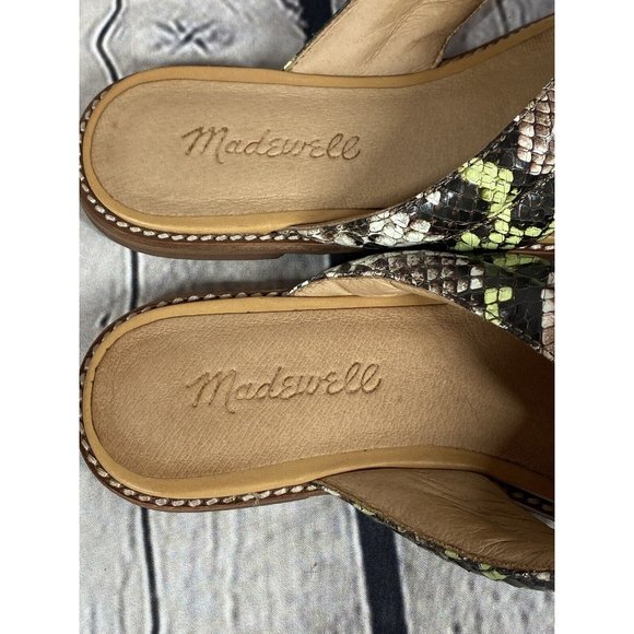 Madewell Skyler Slide Sandals Snake Embossed Leather Crossover Gray Green Sz 6.5 - Picture 3 of 8